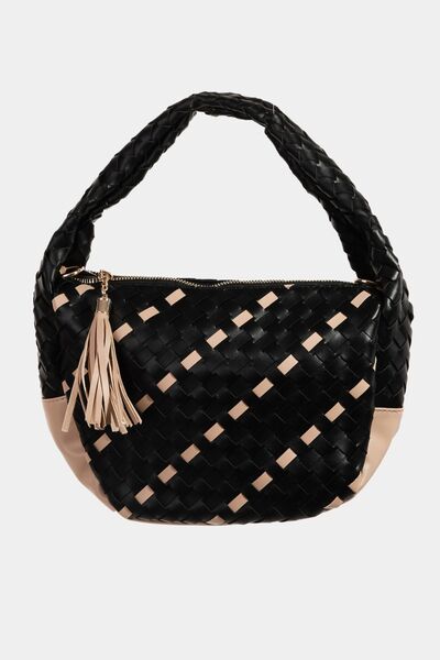 Fame Tassel Detail Weave Semi Circle Bag Black One Size Bags