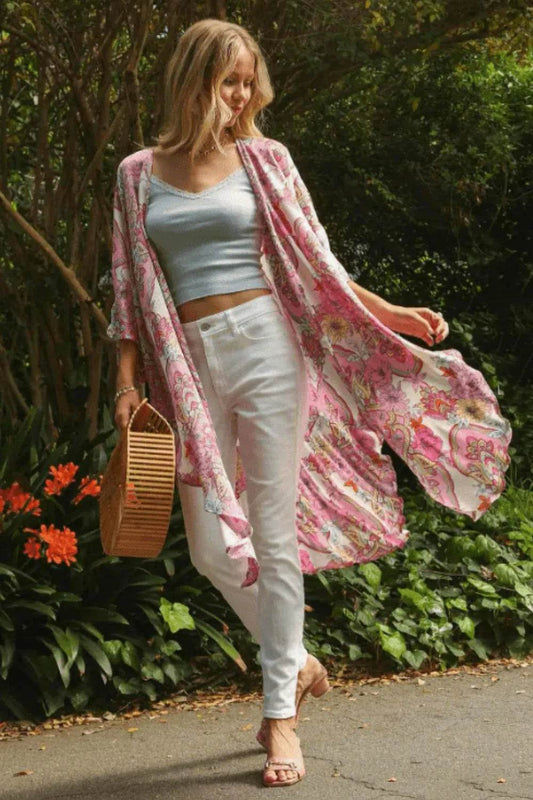Umgee Full Size Mixed Print Open Front Kimono with Ruffle Sleeves Plus Size - Shop Style & More | Fresh Looks, Everyday Deals & Free Shipping