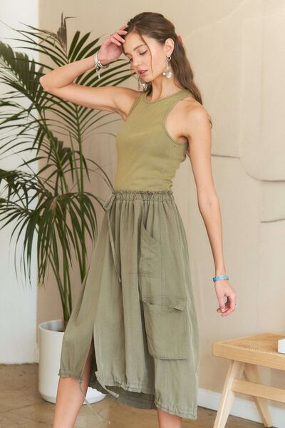 ADORA Drawstring Sleeveless Washed Dress Casual Dresses