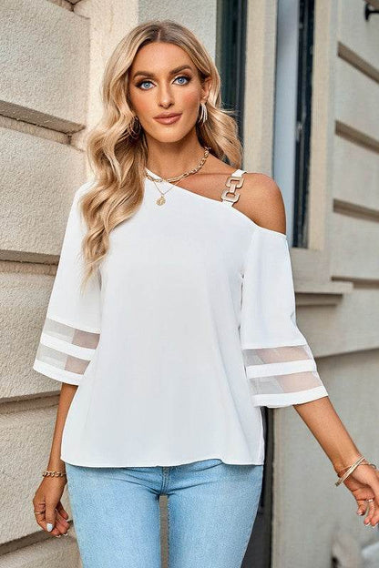 One Shoulder Lace Bell Sleeve Loose Tunic Shirt - Shop Style & More | Fresh Looks, Everyday Deals & Free Shipping