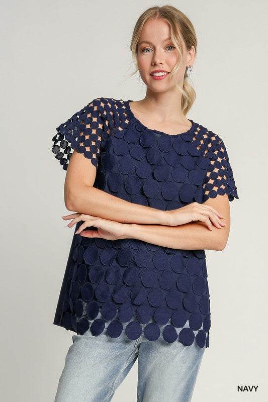Umgee Full Size Mixed Polka Dot Lace Raglan Sleeve Boxy Cut Top Plus Size - Shop Style & More | Fresh Looks, Everyday Deals & Free Shipping