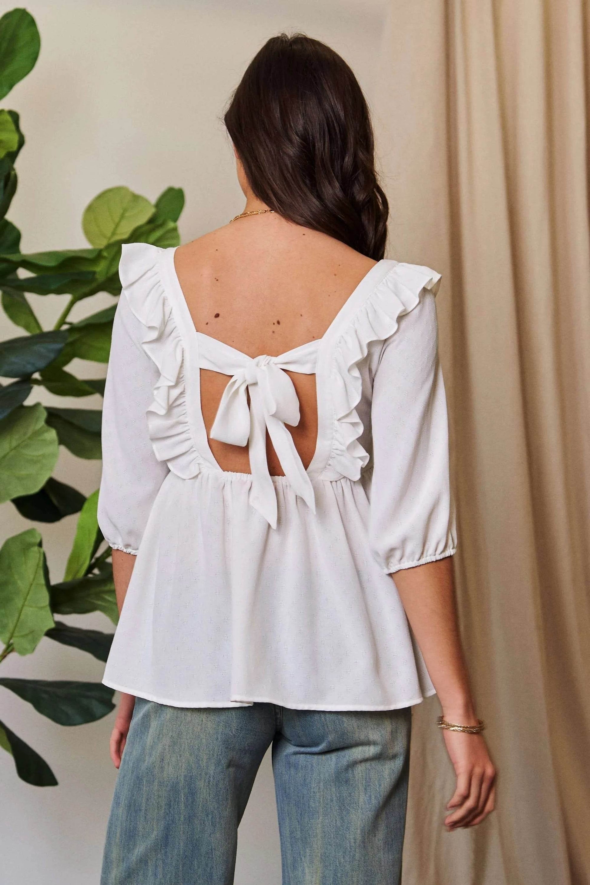 Davi & Dani Texture Tie Back Floral Embroidery Frill Blouse - Shop Style & More | Fresh Looks, Everyday Deals & Free Shipping
