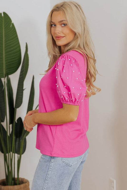 Shiloh Ribbed Pearl Beaded Puff Sleeve Top - Shop Style & More | Fresh Looks, Everyday Deals & Free Shipping