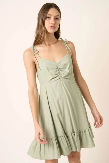 Mittoshop Ruched Detail Spaghetti Tie Mini Dress - Shop Style & More | Fresh Looks, Everyday Deals & Free Shipping