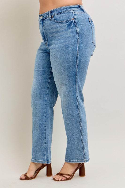 Judy Blue Full Size Tummy Control Vintage Wash Straight Jeans Plus Size - Shop Style & More | Fresh Looks, Everyday Deals & Free Shipping
