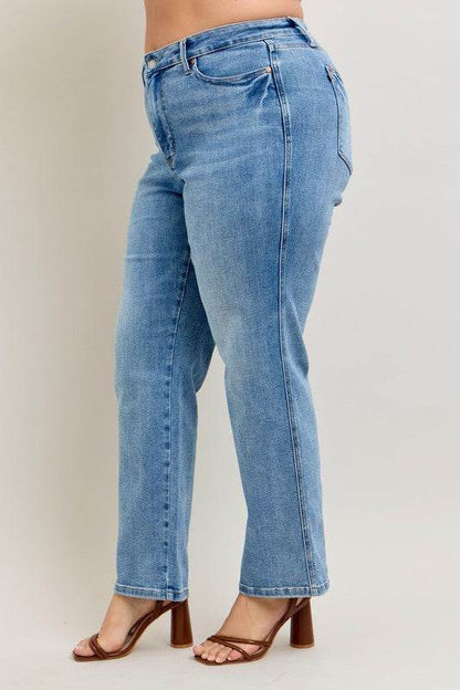 Judy Blue Full Size Tummy Control Vintage Wash Straight Jeans Plus Size - Shop Style & More | Fresh Looks, Everyday Deals & Free Shipping