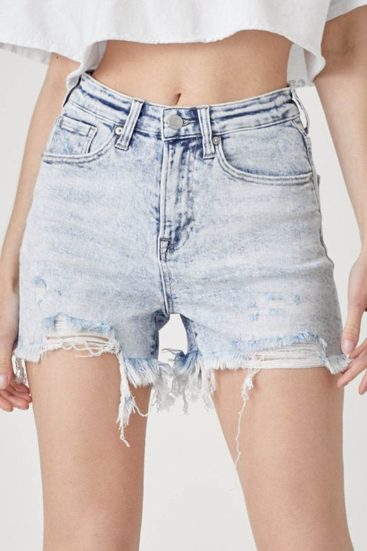 RISEN Raw Hem Distressed High Rise Denim Shorts - Shop Style & More | Fresh Looks, Everyday Deals & Free Shipping