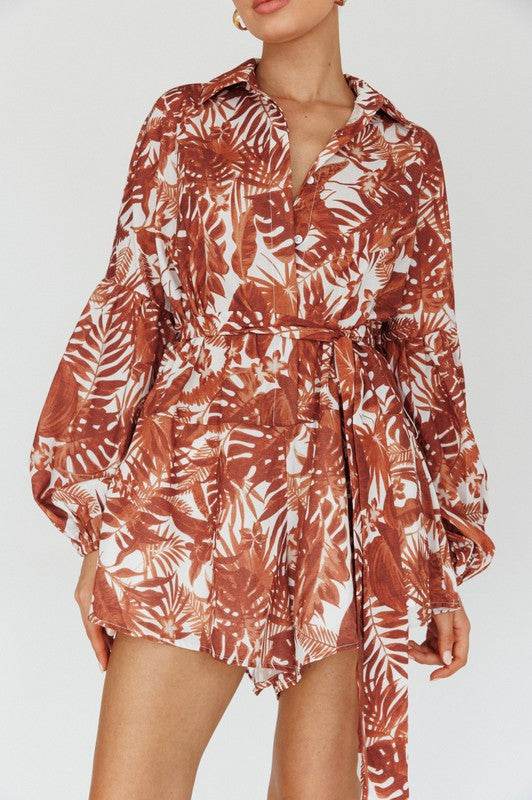 Leaves Print Puff Sleeved Romper - Shop Style & More | Fresh Looks, Everyday Deals & Free Shipping