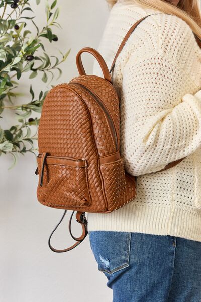 SHOMICO PU Leather Woven Backpack Bags