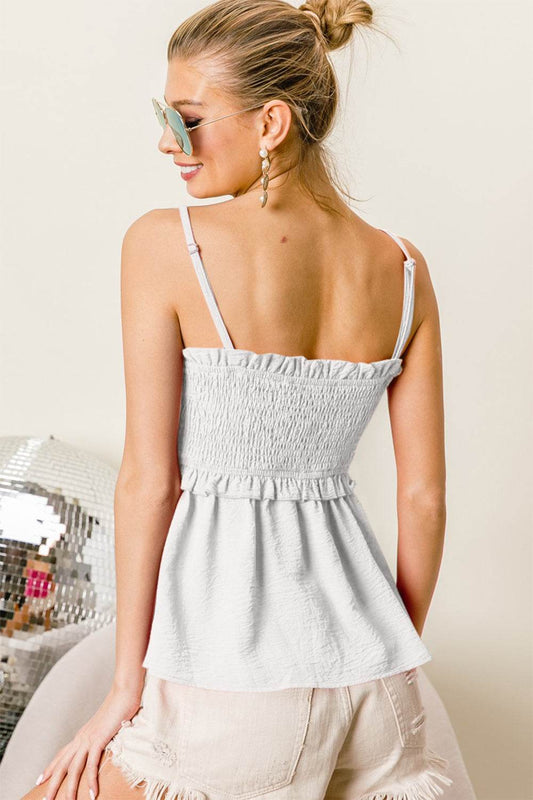 BiBi Ruffle Edge Smocking Babydoll Cami - Shop Style & More | Fresh Looks, Everyday Deals & Free Shipping