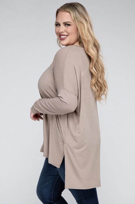 Plus Dolman Sleeve V-Neck Side Slit Hi-Low Hem Top - Shop Style & More | Fresh Looks, Everyday Deals & Free Shipping