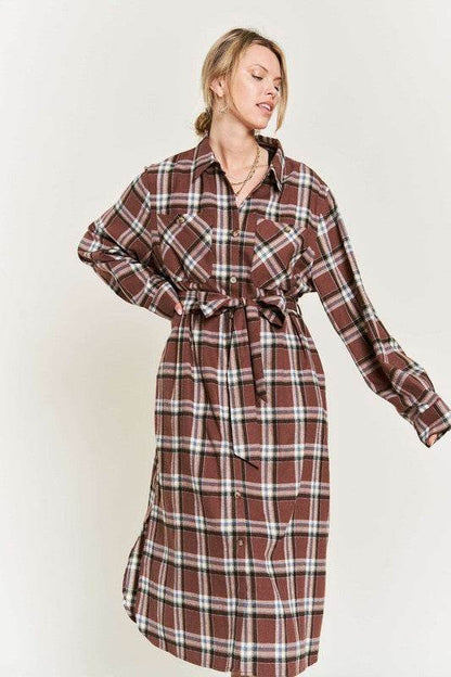 PLAID PRINT COLLAR LONG SHIRT DRESS PLUS - Shop Style & More | Fresh Looks, Everyday Deals & Free Shipping