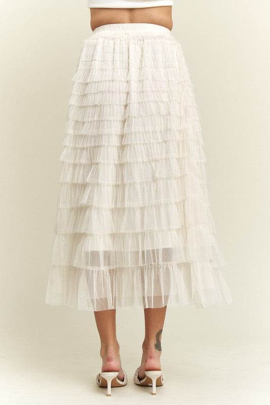 ADORA Elastic Waist Layered Mesh Midi Skirt - Shop Style & More | Fresh Looks, Everyday Deals & Free Shipping