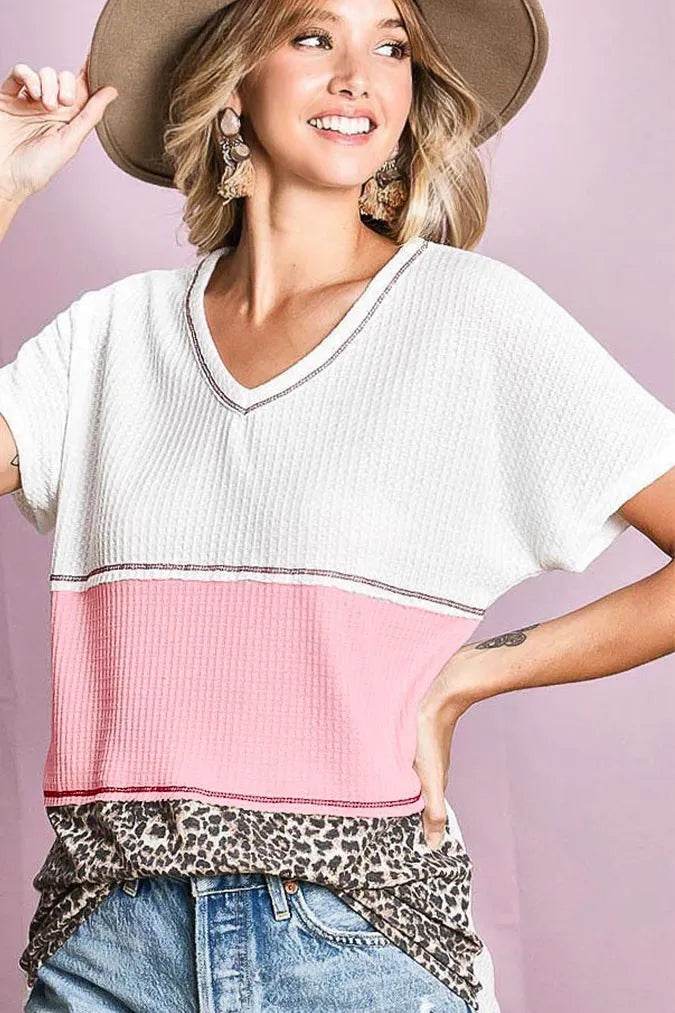 BiBi Colr Block Waffle Knit Top - Shop Style & More | Fresh Looks, Everyday Deals & Free Shipping