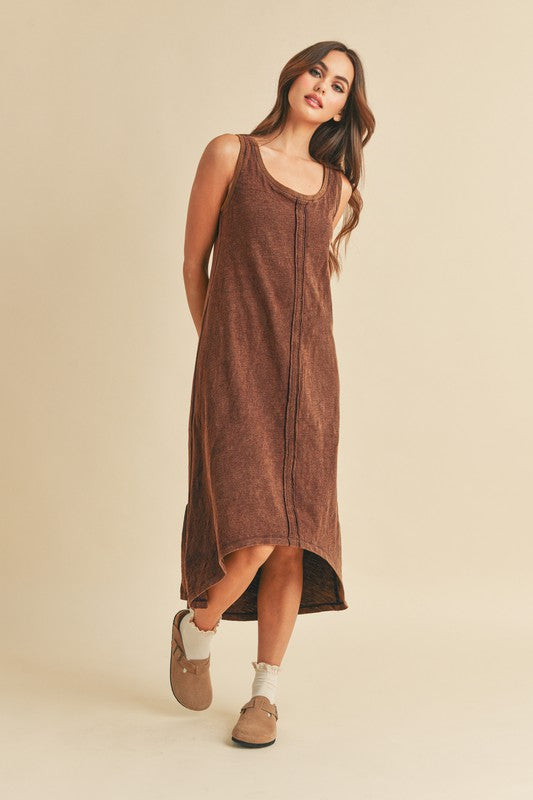 Aemi + Co High-Low Hem Scoop Neck Midi Tank Dress Casual Dresses