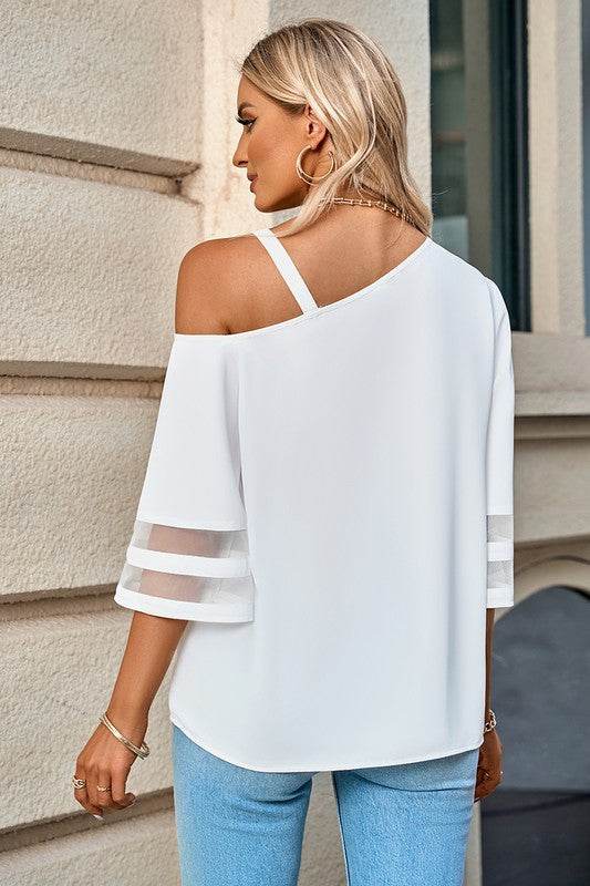 One Shoulder Lace Bell Sleeve Loose Tunic Shirt - Shop Style & More | Fresh Looks, Everyday Deals & Free Shipping