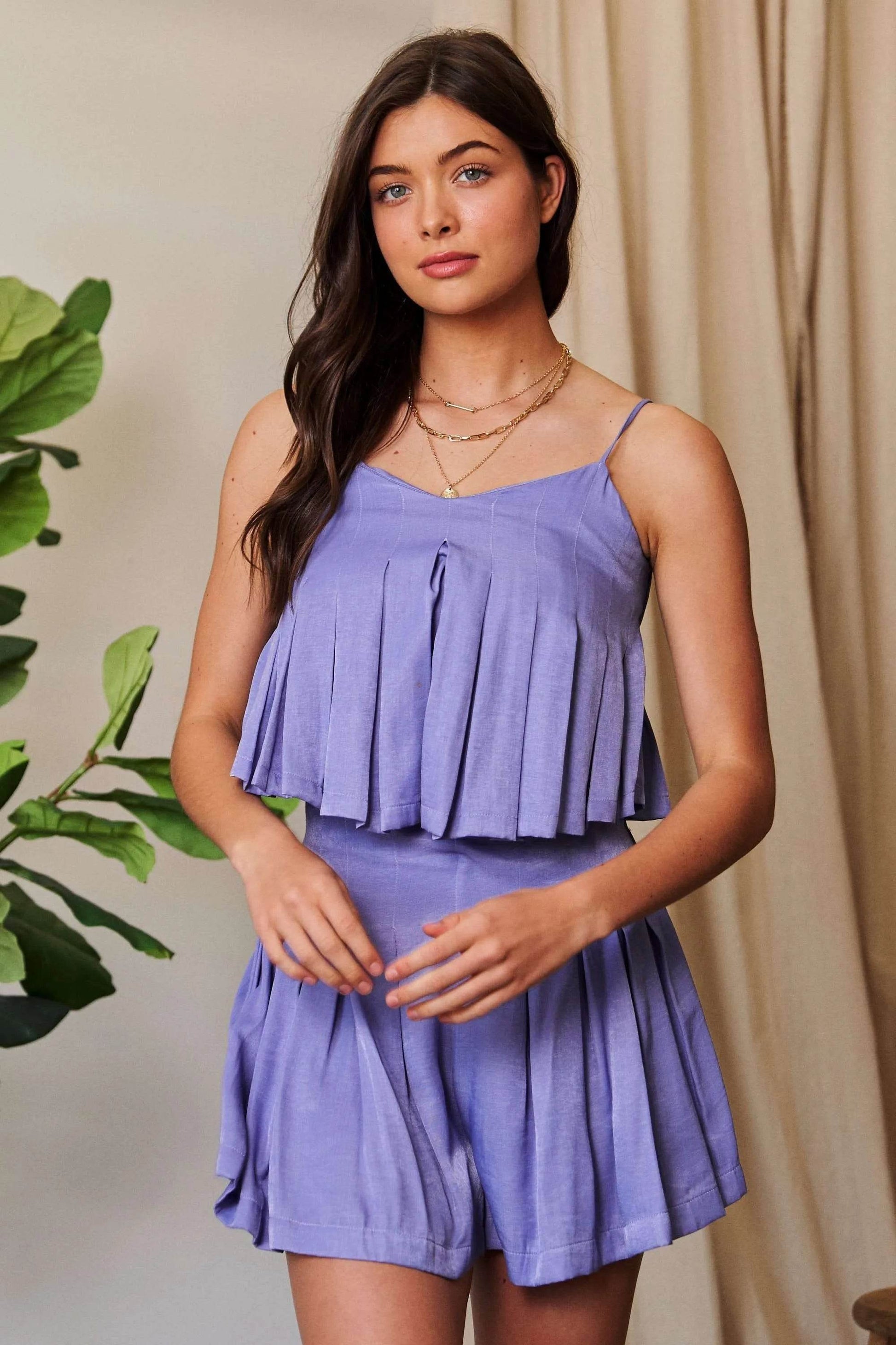 Davi & Dani Pleated Body Elastic Back Babydoll Strappy Top - Shop Style & More | Fresh Looks, Everyday Deals & Free Shipping
