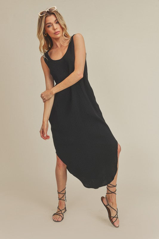 Aemi + Co Round Neck Midi Tank Dress with Pockets Casual Dresses