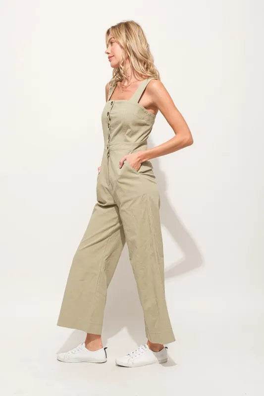 And The Why Square Neck Button Down Cropped Wide Leg Jumpsuit - Shop Style & More | Fresh Looks, Everyday Deals & Free Shipping