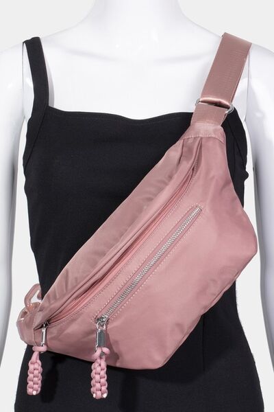 Fame Nylon Crossbody Bag with Adjustable Strap Dusty Pink One Size Bags