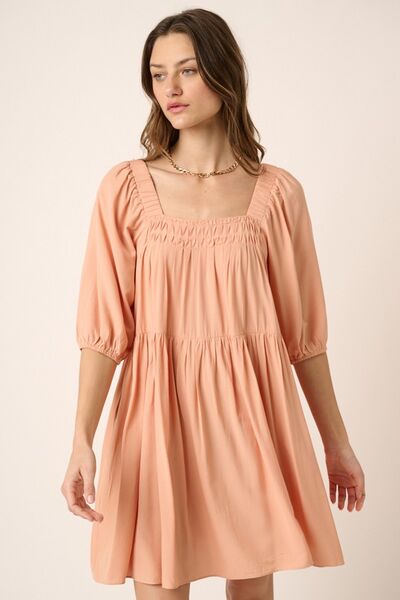 Mittoshop Pintuck Detail Tie Back Mini Dress Apricot Casual Dresses