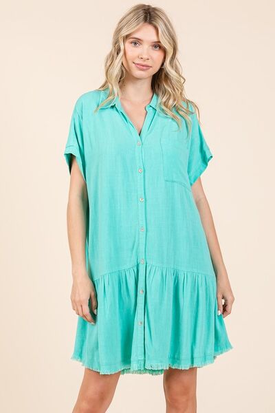 Mittoshop Linen Blend Button Down Shirt Mini Dress Casual Dresses