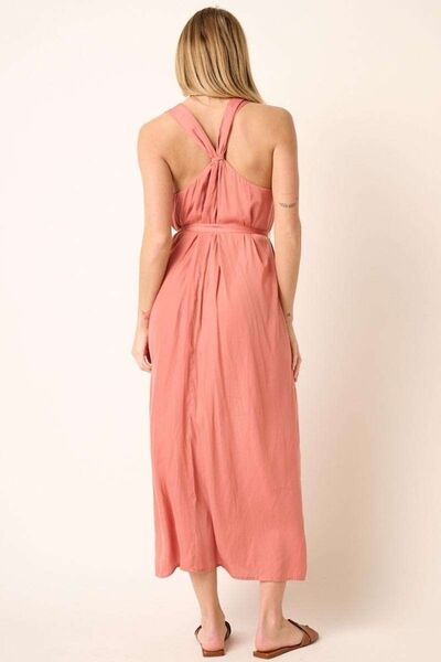 Mittoshop Cross Back Belted V Neck Tank Maxi Dress Casual Dresses