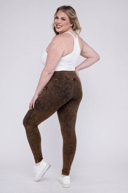 Plus Mineral Washed Wide Waistband Yoga Leggings - Shop Style & More | Fresh Looks, Everyday Deals & Free Shipping