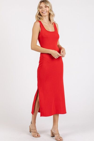 Mittoshop Side Slit Wide Strap Midi Tank Dress Casual Dresses