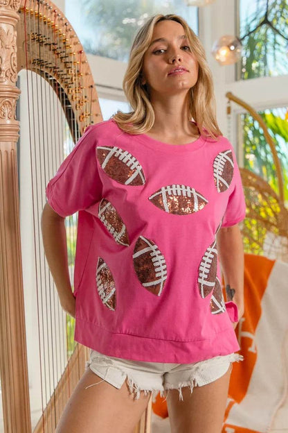 BiBi Game Day Sequins Patched Half Sleeves Top - Shop Style & More | Fresh Looks, Everyday Deals & Free Shipping