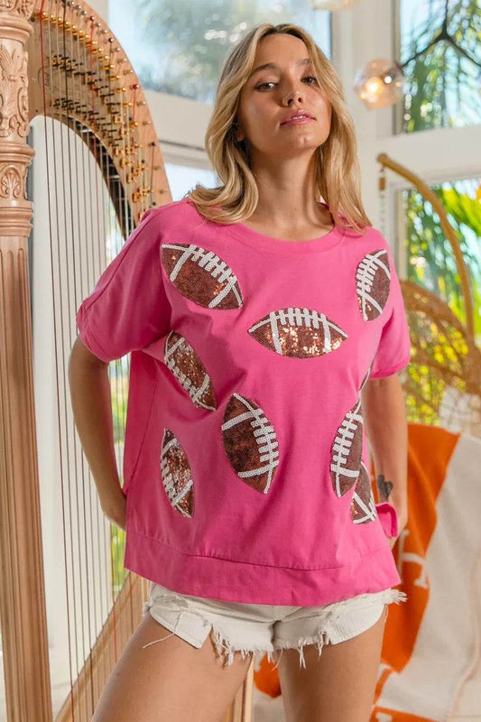 BiBi Game Day Sequins Patched Half Sleeves Top - Shop Style & More | Fresh Looks, Everyday Deals & Free Shipping