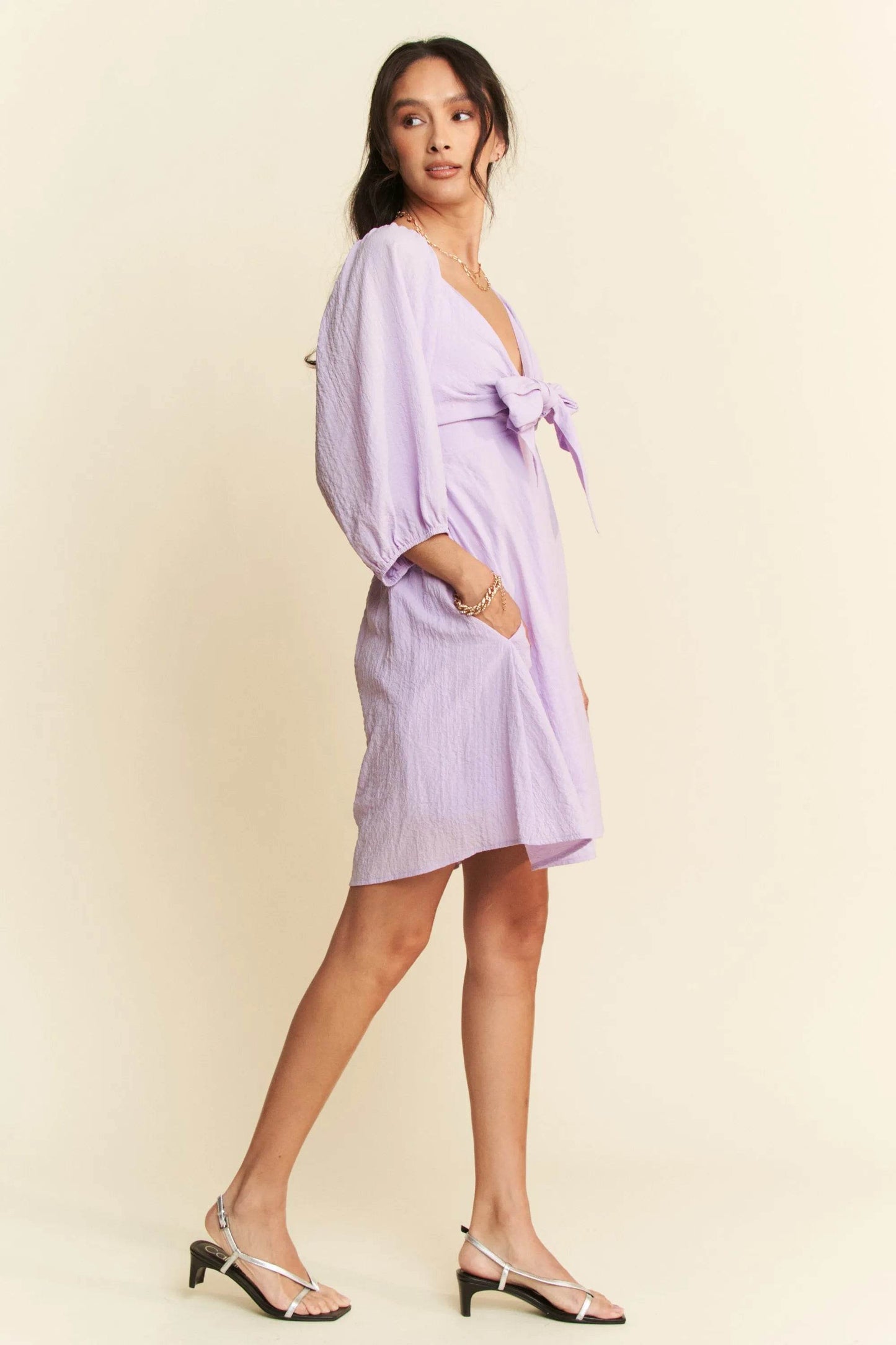 Davi & Dani Self-Tie Puff Sleeve Smocking Open Back Mini Dress - Shop Style & More | Fresh Looks, Everyday Deals & Free Shipping