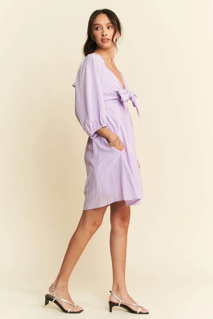 Davi & Dani Self-Tie Puff Sleeve Smocking Open Back Mini Dress - Shop Style & More | Fresh Looks, Everyday Deals & Free Shipping
