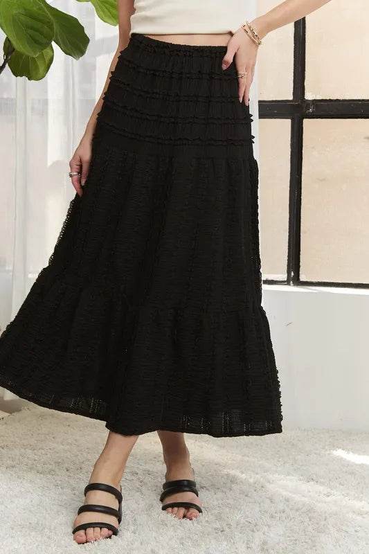 ADORA Elastic Waistband Tiered Midi Skirt - Shop Style & More | Fresh Looks, Everyday Deals & Free Shipping
