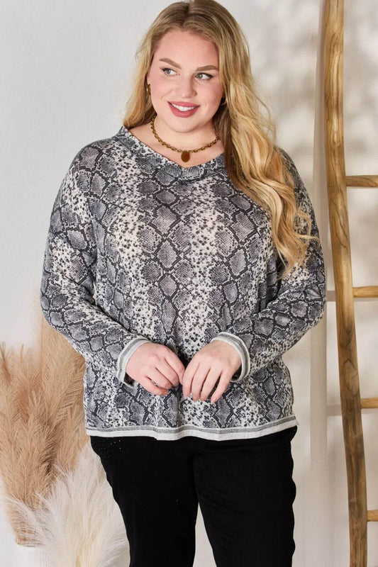 Hailey & Co Full Size Snakeskin V-Neck Long Sleeve Top - Shop Style & More | Fresh Looks, Everyday Deals & Free Shipping