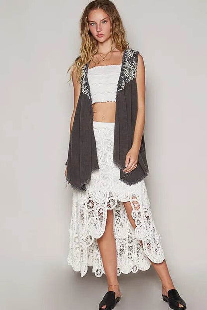 POL Embroidered Pearls Open Front Sleeveless Cardigan - Shop Style & More | Fresh Looks, Everyday Deals & Free Shipping