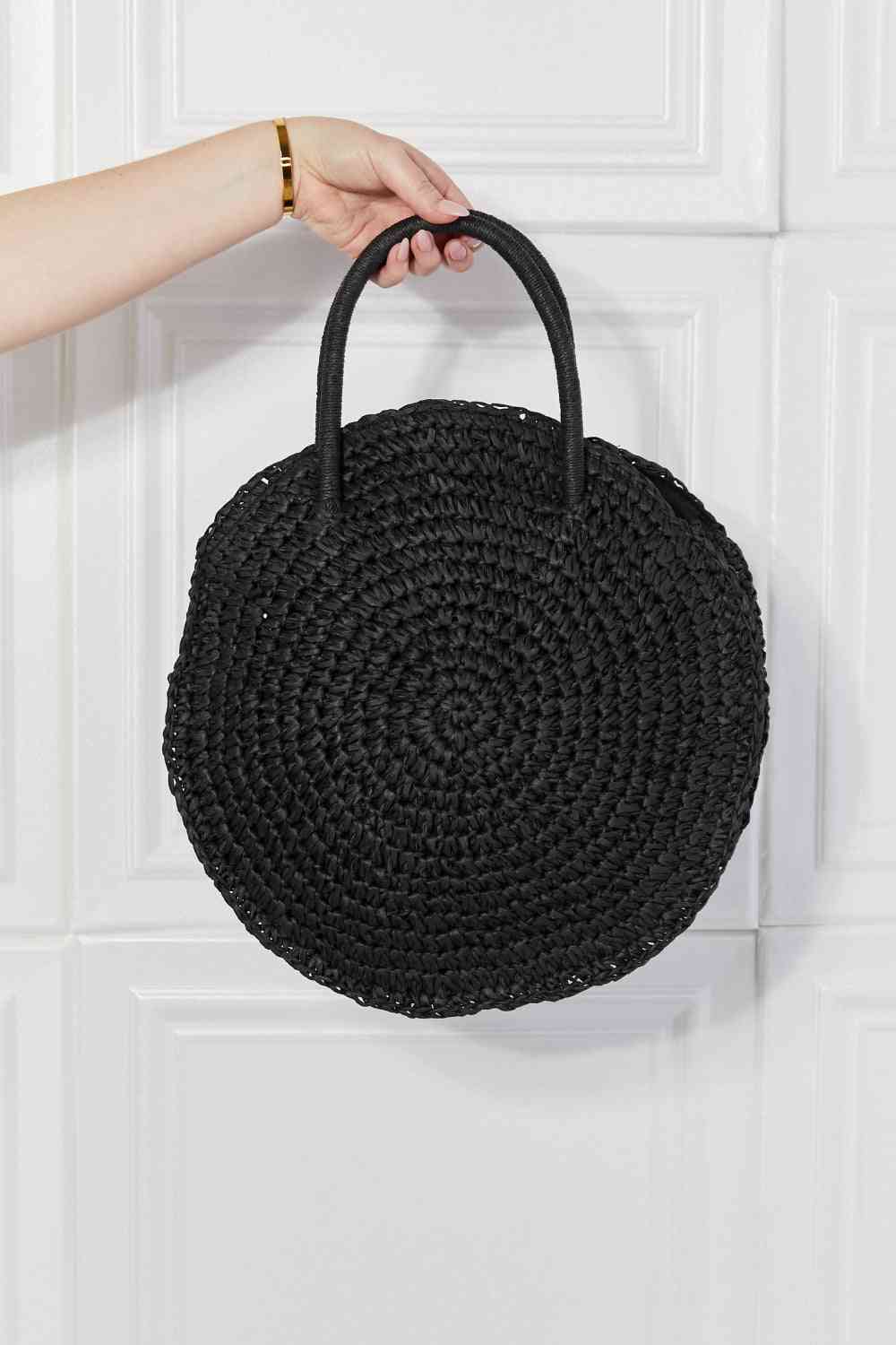 Justin Taylor Beach Date Straw Rattan Handbag in Black Bags