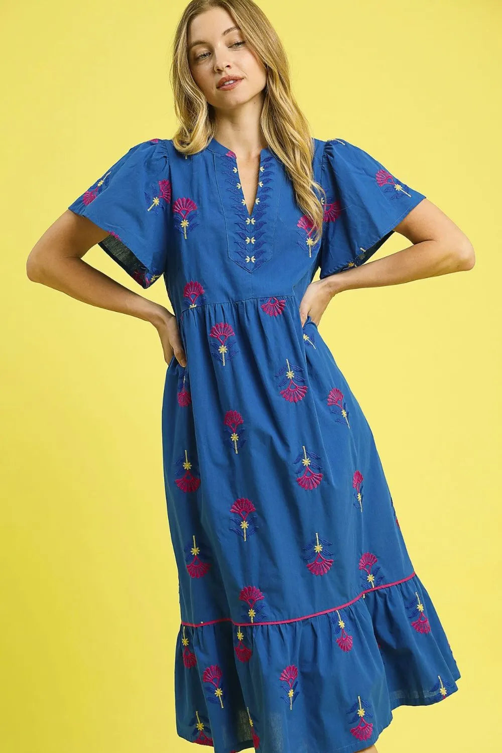 Umgee Embroidered Tiered Midi Dress Dresses - Casual Dresses