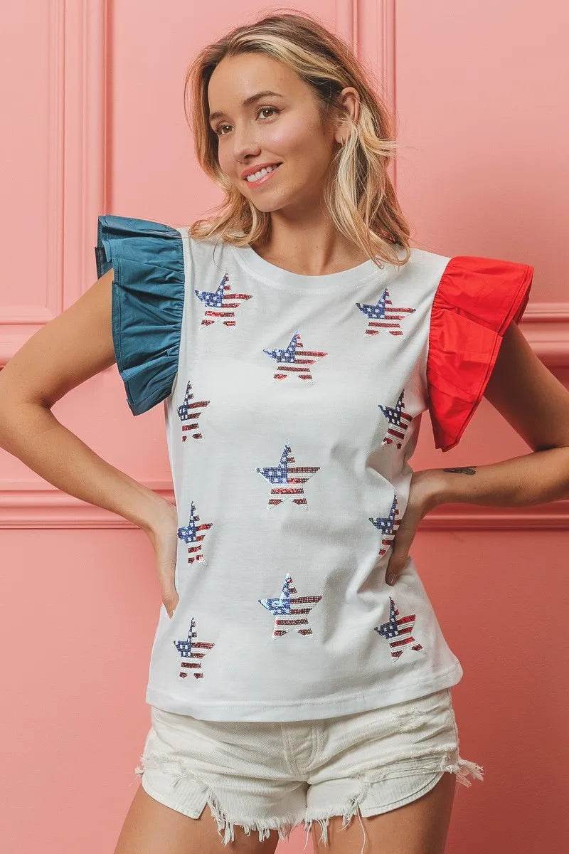 BiBi American Flag Sequin Stars Top - Shop Style & More | Fresh Looks, Everyday Deals & Free Shipping