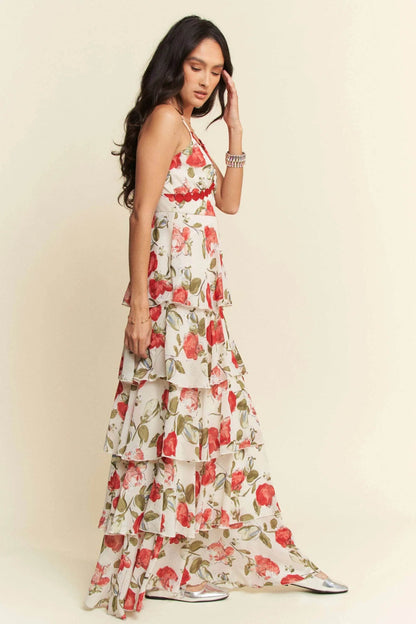 Davi & Dani Contrast Ring Lace Layered Ruffle Maxi Cami Dress - Shop Style & More | Fresh Looks, Everyday Deals & Free Shipping
