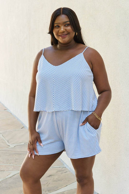 Culture Code Let It Happen Full Size Double Flare Striped Romper in Cobalt Blue - Shop Style & More | Fresh Looks, Everyday Deals & Free Shipping