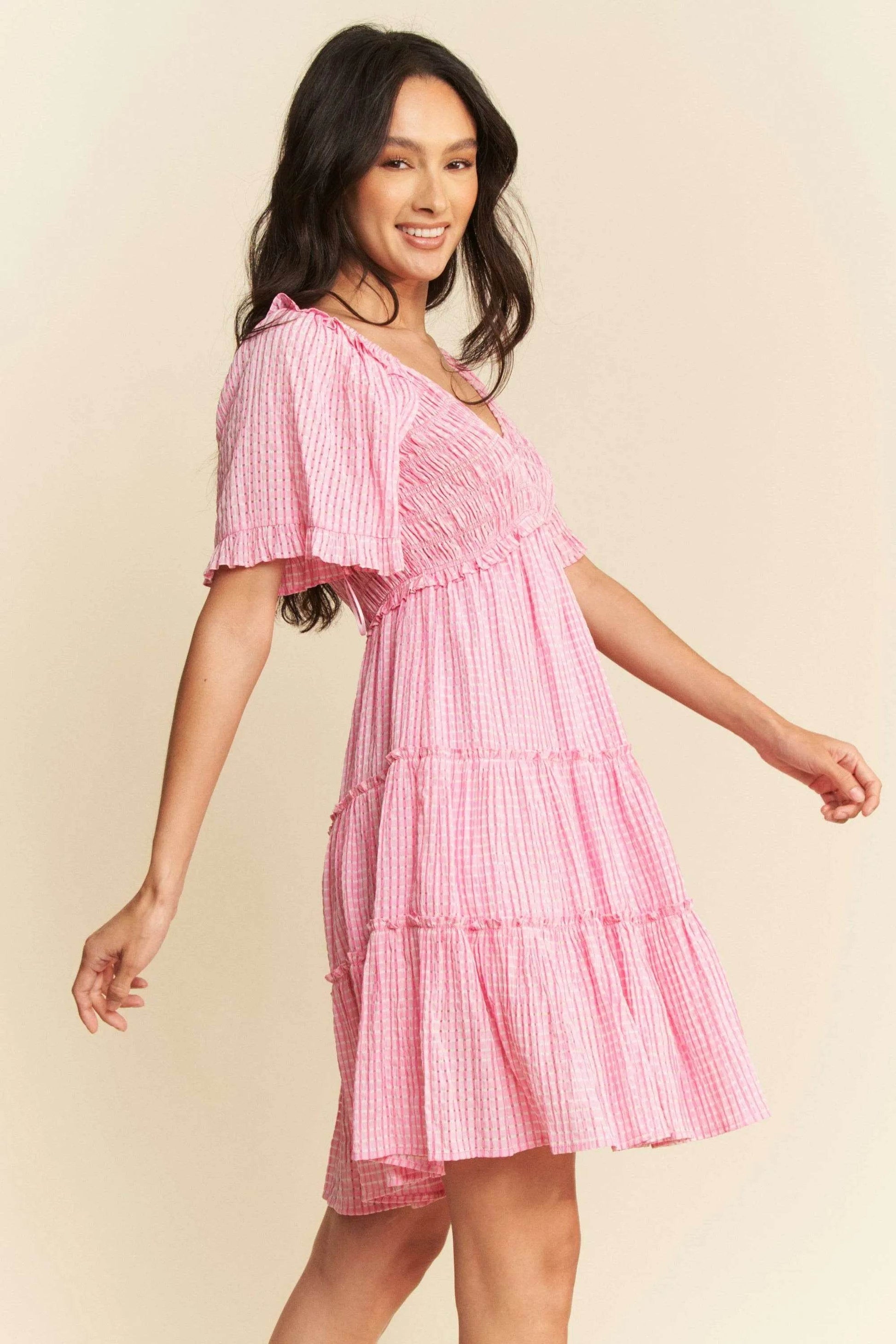 Davi & Dani Jacquard Checker Smocking Tiered Dress - Shop Style & More | Fresh Looks, Everyday Deals & Free Shipping