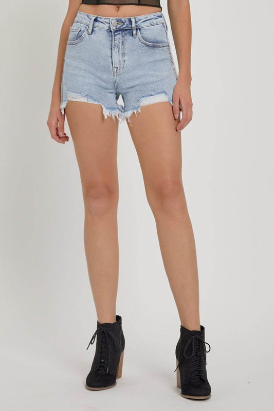 RISEN Full Size High Rise Rhinestone Strap Embellished Denim Shorts - Shop Style & More | Fresh Looks, Everyday Deals & Free Shipping