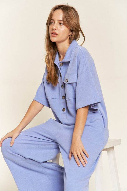 Basic Collar Shirt Wide leg Jumpsuit - Shop Style & More | Fresh Looks, Everyday Deals & Free Shipping