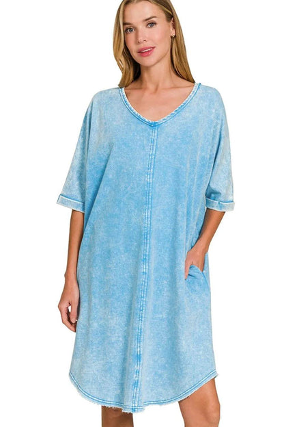 Zenana Acid-washed French Terry Tee Shirts Dress - Shop Style & More | Fresh Looks, Everyday Deals & Free Shipping