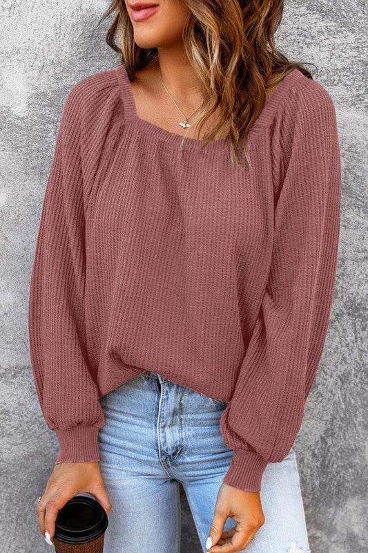 Hallie Square Neck Puff Sleeve Waffle Knit Top - Shop Style & More | Fresh Looks, Everyday Deals & Free Shipping