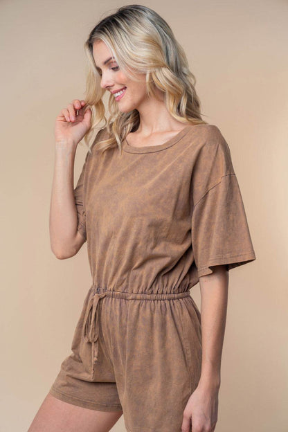 White Birch Full Size Short Sleeve Drawstring Romper - Shop Style & More | Fresh Looks, Everyday Deals & Free Shipping