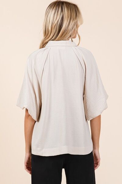 Mittoshop Airflow Short Bubble Sleeve Button Down Shirt Blouses