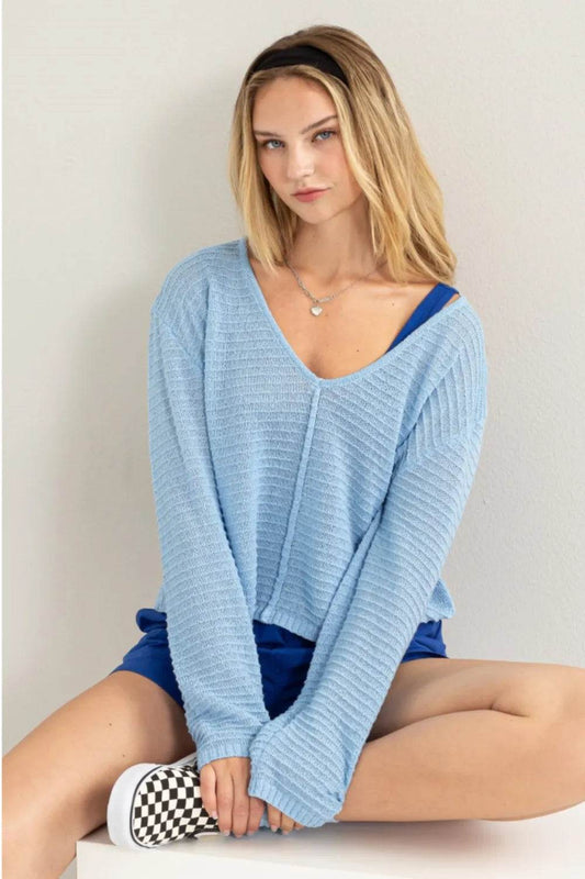 HYFVE V-Neck Stripe Texture Long Sleeve Top - Shop Style & More | Fresh Looks, Everyday Deals & Free Shipping