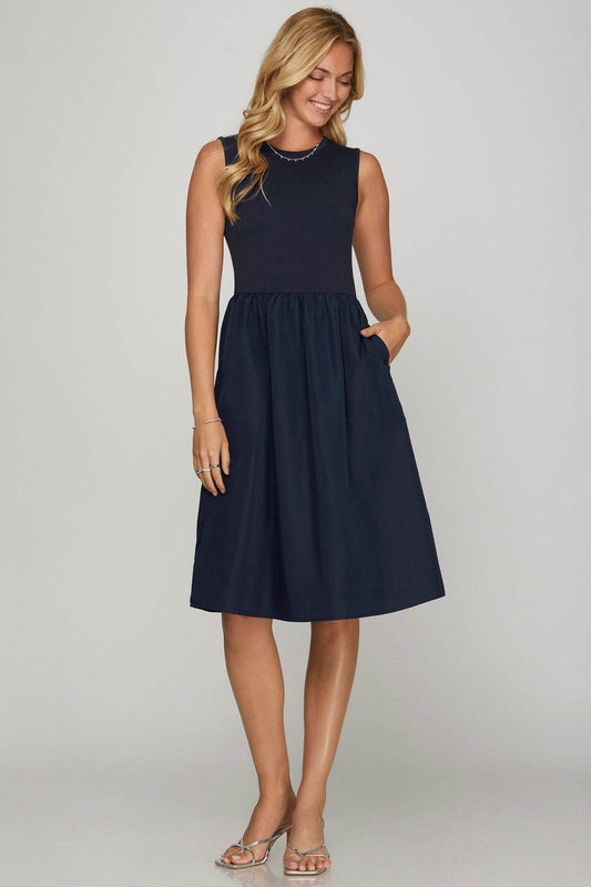 She + Sky Full Size Sleeveless Poplin Woven Midi Dress with Pockets Plus Size - Shop Style & More | Fresh Looks, Everyday Deals & Free Shipping